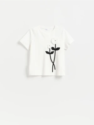 Reserved - T-shirt z ozdobną aplikacją - biały