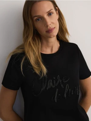 Zdjęcie produktu Reserved - T-shirt z ozdobną aplikacją - czarny