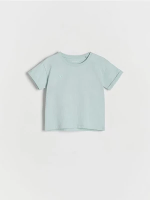 Reserved - T-shirt z ozdobnym haftem - jasnoturkusowy