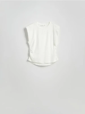 Zdjęcie produktu Reserved - T-shirt z ozdobnym marszczeniem - biały