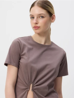 Zdjęcie produktu Reserved - T-shirt z ozdobnym wycięciem - jasnoszary