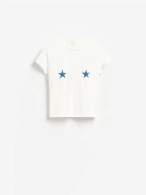 Reserved - T-shirt z ozdobnymi aplikacjami - biały