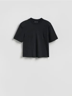 Reserved - T-shirt z poduszkami na ramionach - czarny