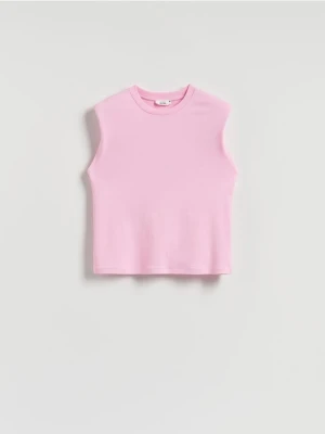 Reserved - T-shirt z poduszkami na ramionach - różowy