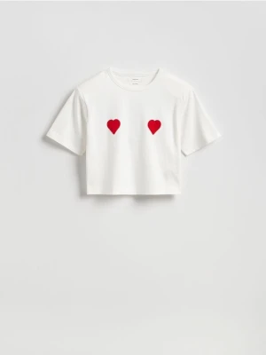 Zdjęcie produktu Reserved - T-shirt z poduszkami na ramionach - złamana biel