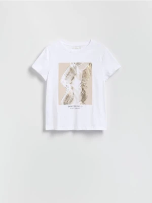 Zdjęcie produktu Reserved - T-shirt z połyskującym nadrukiem - biały