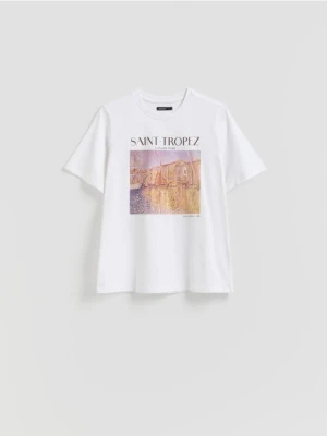 Reserved - T-shirt z połyskującym nadrukiem - biały