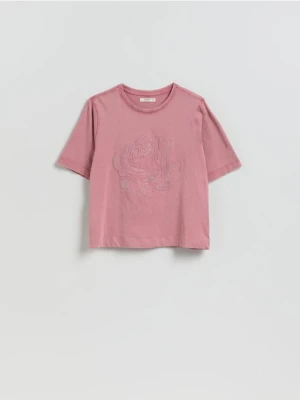 Reserved - T-shirt z połyskującymi aplikacjami - jasnofioletowy