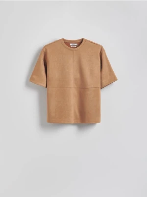Reserved - T-shirt z przeszyciem - brązowy