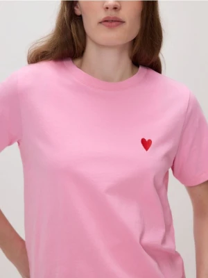 Reserved - T-shirt z sercem - pastelowy róż