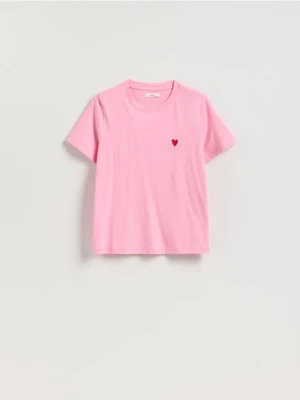 Reserved - T-shirt z sercem - pastelowy róż