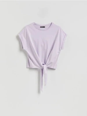 Reserved - T-shirt z wiązaniem - lawendowy