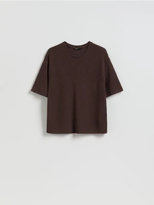 Reserved - T-shirt z wiskozą - ciemnobrązowy