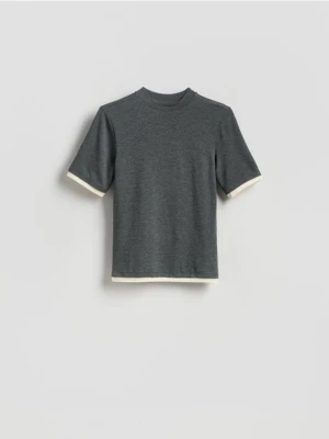 Reserved - T-shirt z wiskozą - ciemnoszary