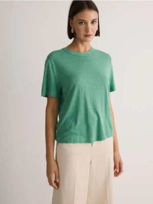 Reserved - T-shirt z wiskozą i lnem - jasnozielony