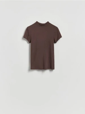 Reserved - T-shirt z włóknami bambusowymi - brązowy