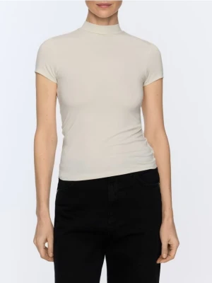 Reserved - T-shirt z włóknami bambusowymi - złamana biel