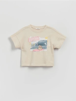 Reserved - T-shirt z wypukłym nadrukiem - beżowy