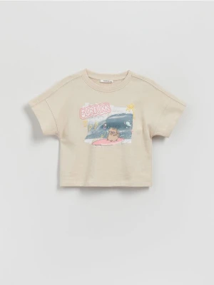 Reserved - T-shirt z wypukłym nadrukiem - beżowy