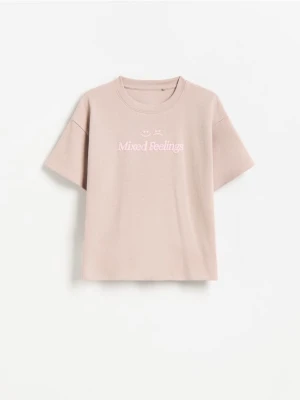 Reserved - T-shirt z wypukłym nadrukiem - brązowy
