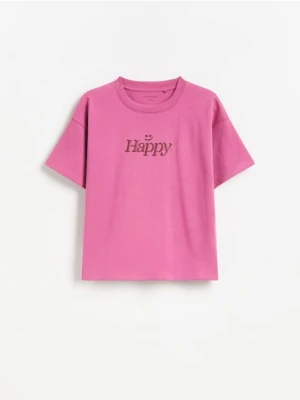 Reserved - T-shirt z wypukłym nadrukiem - fioletowy