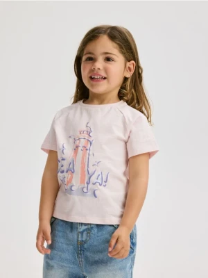 Reserved - T-shirt z wypukłym nadrukiem - pastelowy róż