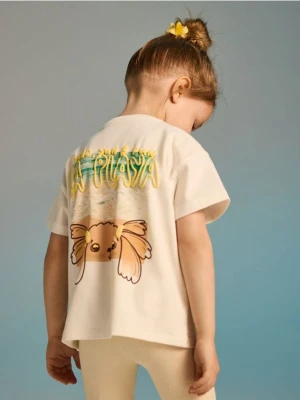 Reserved - T-shirt z wypukłym nadrukiem - złamana biel