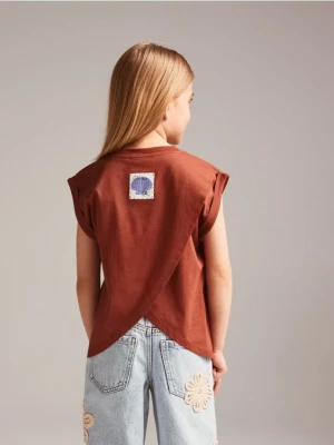 Reserved - T-shirt z merceryzowanej bawełny - brązowy