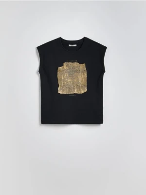 Reserved - T-shirt ze strukturalnym printem - czarny