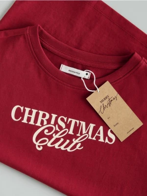 Reserved - T-shirt ze świątecznym motywem - bordowy
