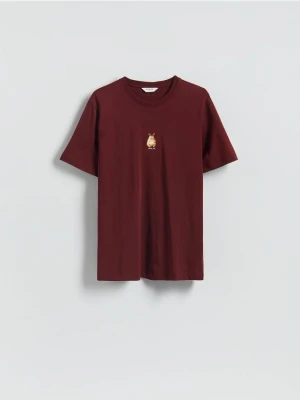 Reserved - T-shirt ze świątecznym nadrukiem - bordowy