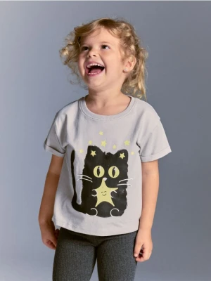 Reserved - T-shirt ze świecącym nadrukiem - jasnoszary