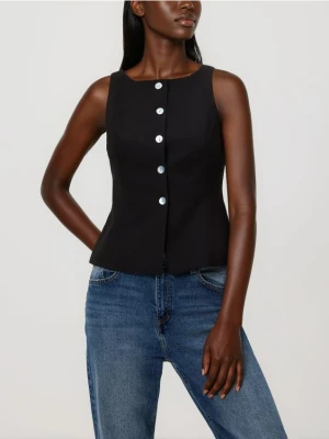 Reserved - Taliowana kamizelka garniturowa - czarny