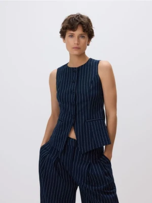 Reserved - Taliowana kamizelka z dodatkiem lnu - granatowy