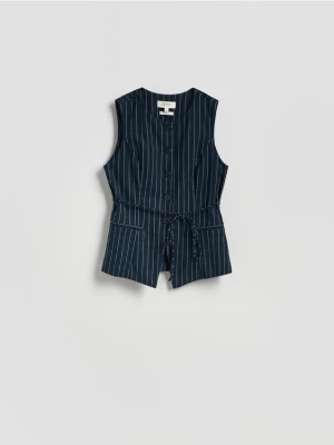 Reserved - Taliowana kamizelka z dodatkiem lnu - granatowy