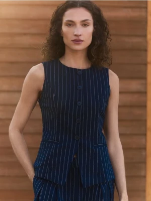 Zdjęcie produktu Reserved - Taliowana kamizelka z dodatkiem lnu - granatowy