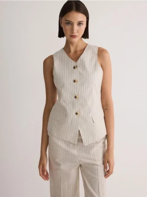 Reserved - Taliowana kamizelka z lnem - beżowy