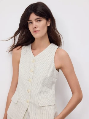 Reserved - Taliowana kamizelka z lnem - beżowy