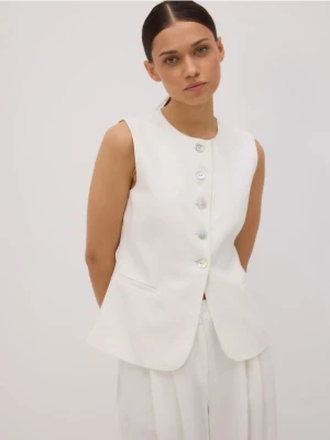 Reserved - Taliowana kamizelka z lnem - biały