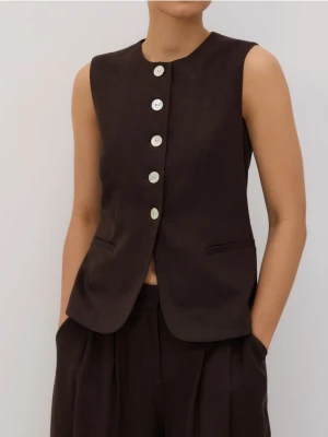 Reserved - Taliowana kamizelka z lnem - ciemnobrązowy
