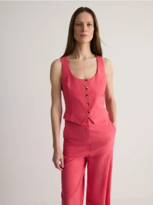 Reserved - Taliowana kamizelka z lnem - intenstywna czerwień