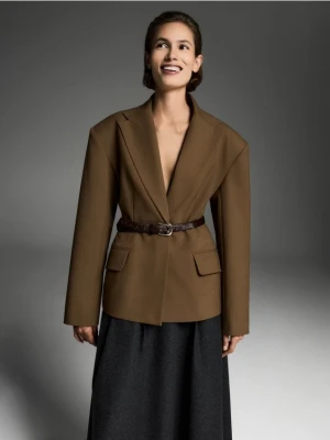 Reserved - Taliowana marynarka z wiskozą - warm olive