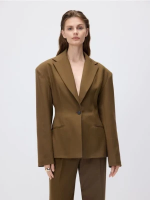 Reserved - Taliowana marynarka z wiskozą - warm olive