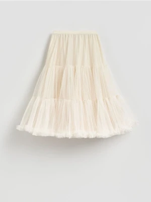 Reserved - Tiulowa spódnica midi - kremowy