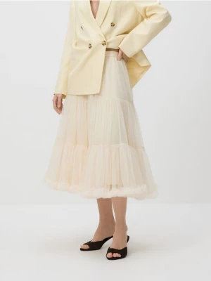 Reserved - Tiulowa spódnica midi - kremowy