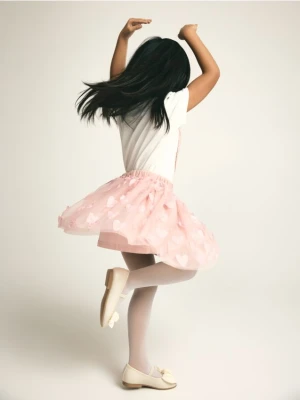 Reserved - Tiulowa spódnica z aplikacją - brudny róż