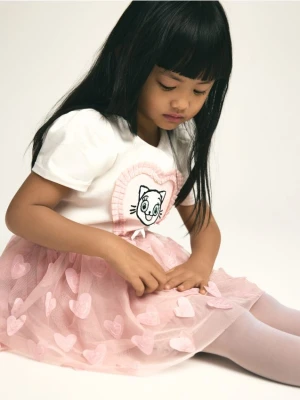 Reserved - Tiulowa spódnica z aplikacją - brudny róż