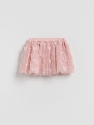 Reserved - Tiulowa spódnica z aplikacją - brudny róż