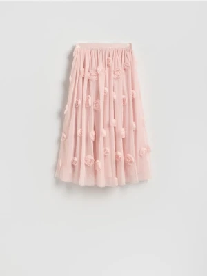 Reserved - Tiulowa spódnica z aplikacjami - różowy