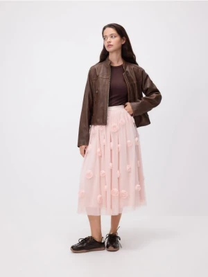 Reserved - Tiulowa spódnica z aplikacjami - różowy